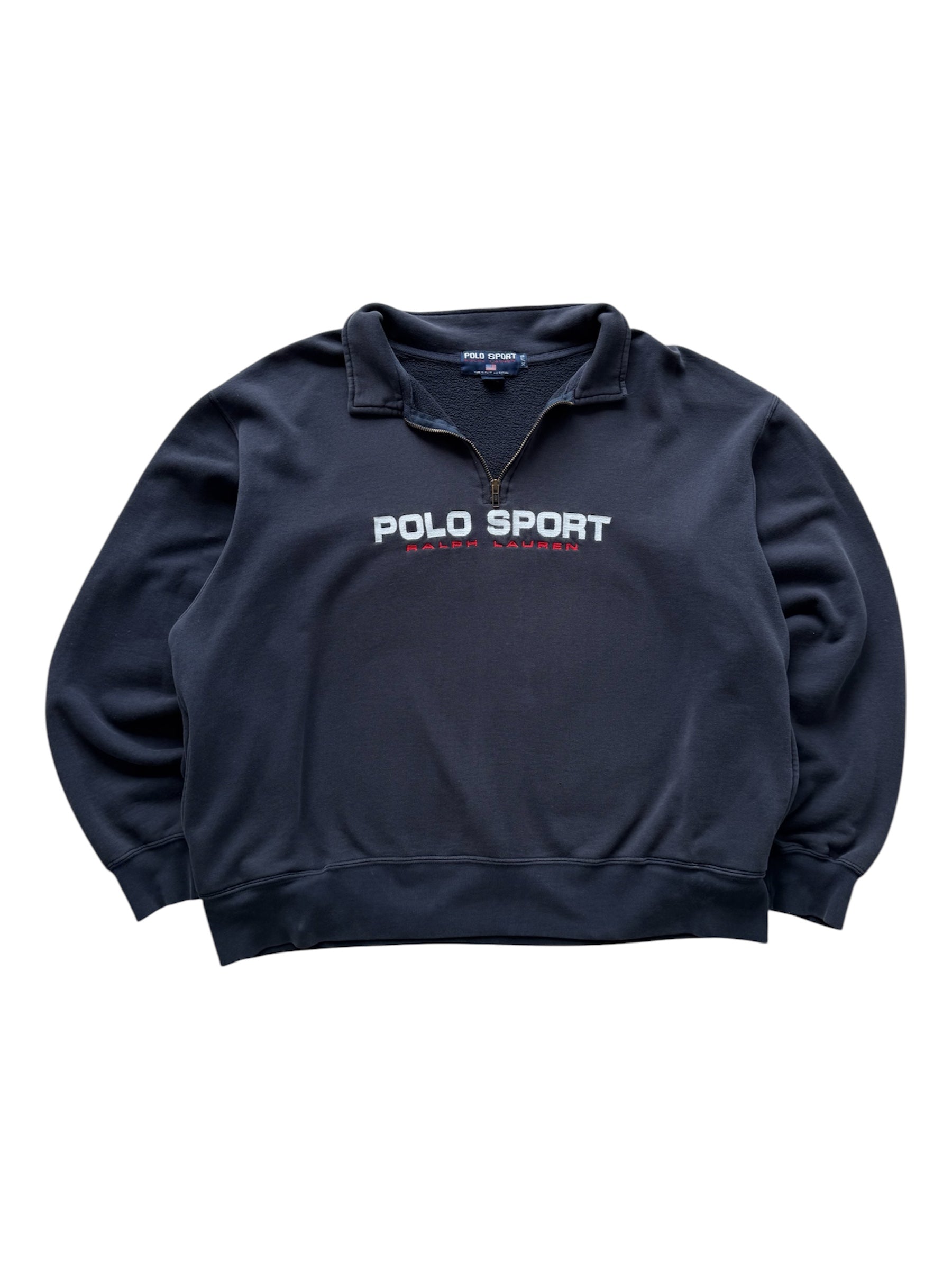 トップス 90s Polo Sport hailzip sweat Vintage 1990s Polo Sport Navy 1/4 Zip Up Sweater - XL – OMNES