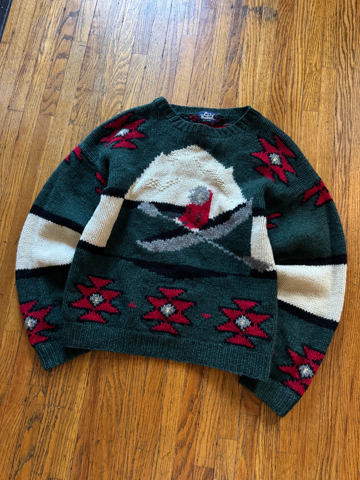 Vintage Woolrich Canoe Aztec Knit Sweater Size Large