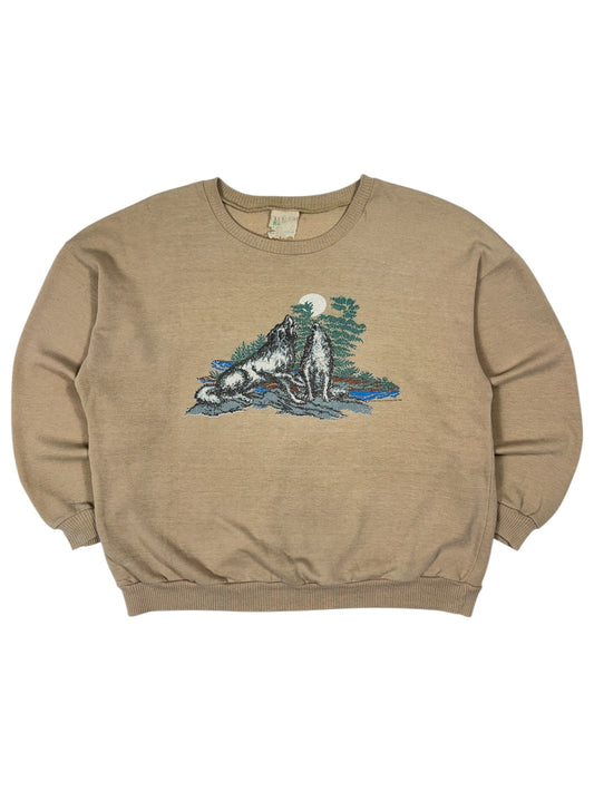 Vintage 80s Wolves Light Brown Crewneck - M