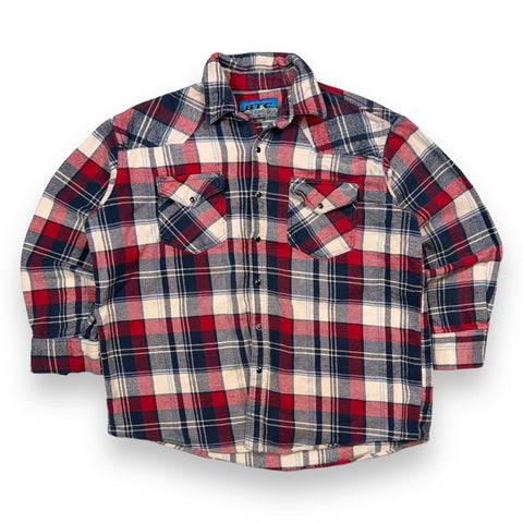 Vintage 90s Red and Blue Snap Flannel - L