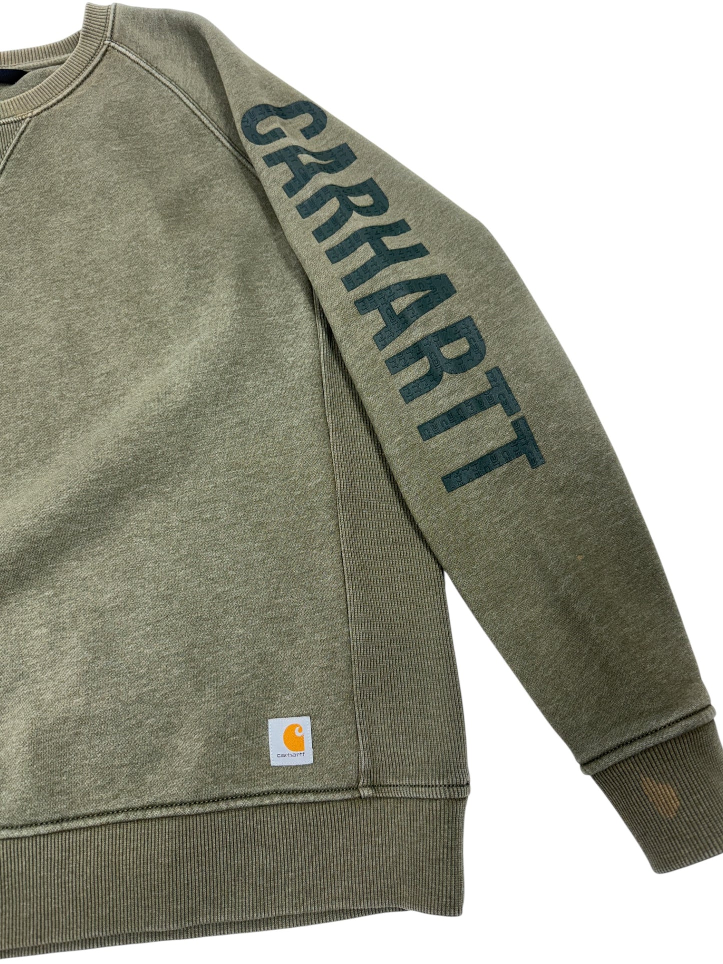 Carhartt Faded Spell Out Olive Crewneck - M