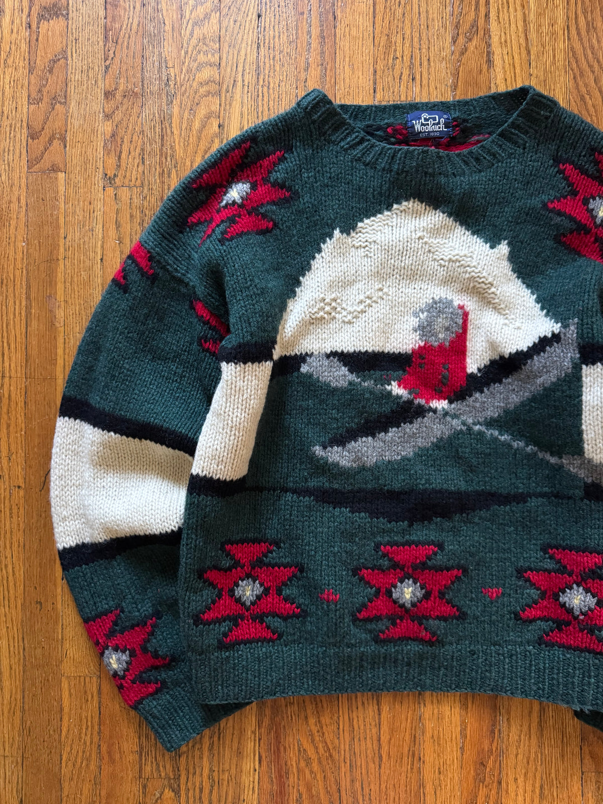 Vintage Woolrich Canoe Aztec Knit Sweater Size Large