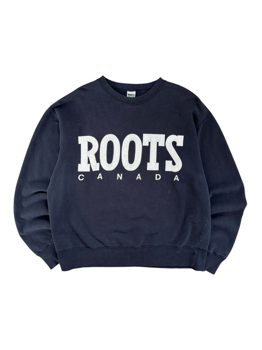 1990s Roots Navy Oversized Crewneck - L