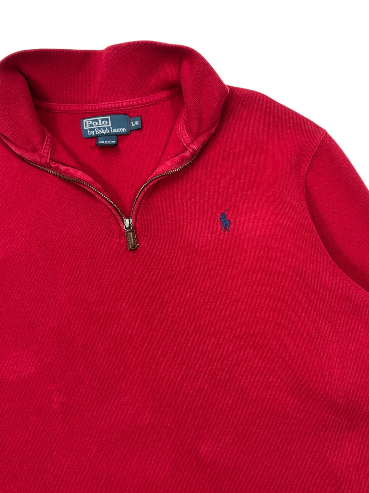Polo Ralph Lauren Crimson Red Estate Rib Quarter Zip Pull Over Sweater - L