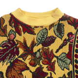 Vintage Knit Fall Leaves Blanket Style Crewneck L